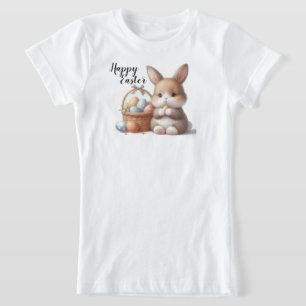 T-Shirt Joyeux Pâques avec lapin et panier de Pâques