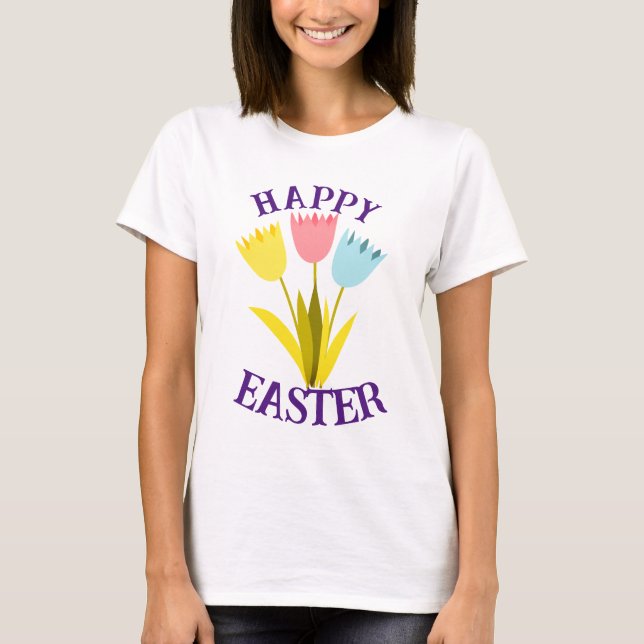 T-shirt Joyeux Pâques Fleurs Tulipes mignonnes (Devant)