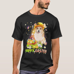 T-shirt Joyeux Pâques mignon lapin Chien Corgi Oeufs Panie