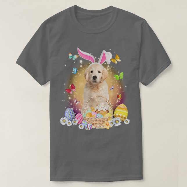 T-shirt Joyeux Pâques mignon lapin Chien Golden Retriever  (Design devant)