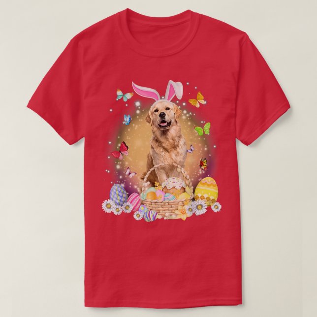 T-shirt Joyeux Pâques mignon lapin Chien Golden Retriever  (Design devant)