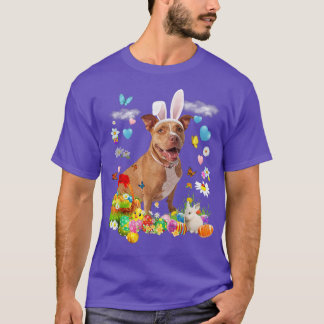 T-shirt Joyeux Pâques mignon lapin Chien Pitbull Oeufs Pan