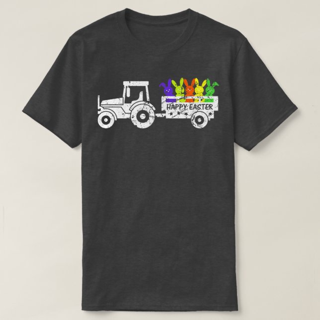 T-shirt Joyeux Pâques mignonette de Pâques Tracteur lapin  (Design devant)
