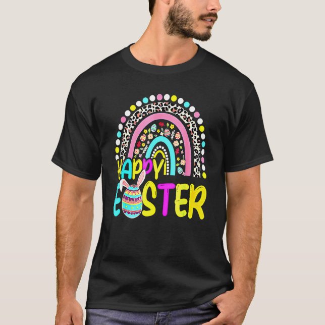 T-shirt Joyeux Pâques Rainbow Bunny Rabbit Bask chasse aux (Devant)