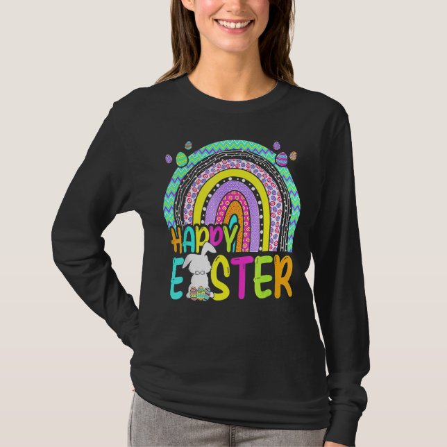 T-shirt Joyeux Pâques Rainbow Bunny Rabbit Bask chasse aux (Devant)