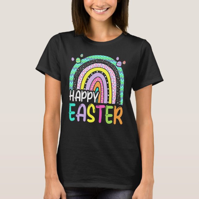 T-shirt Joyeux Pâques Rainbow Bunny Rabbit Bask chasse aux (Devant)