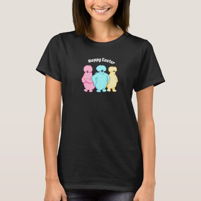 T-shirt Joyeux Pâques Sassy Poulets en Silkie Trois Pastel (Devant)