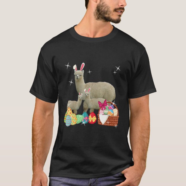 T-shirt Joyeux Pâques Trois Llama Portant Bunny Ear Llama  (Devant)