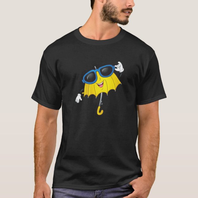 T-shirt Joyeux Parapluie Jaune Cool et lunettes de soleil  (Devant)
