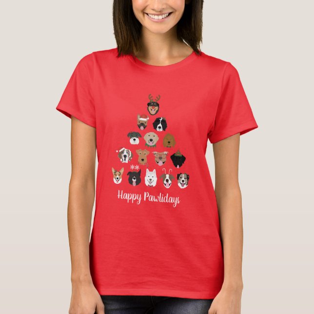 T-shirt Joyeux Pawlidays Chien arbre de Noël (Devant)
