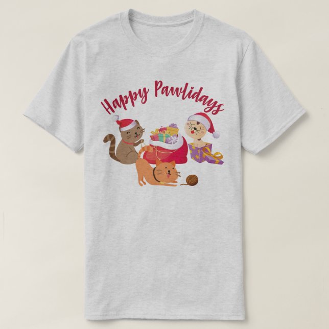 T-shirt Joyeux Pawlidays Christmas Cats Party (Design devant)