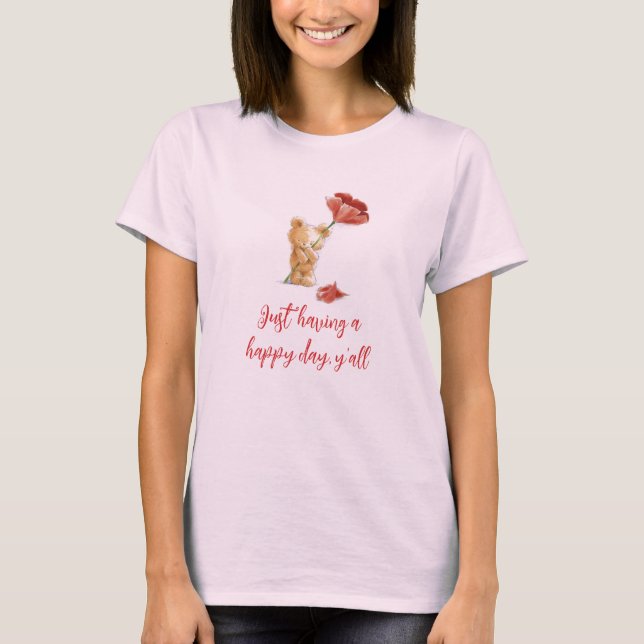T-shirt Joyeux peluche mignon avec fleur, personnalisable (Devant)
