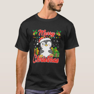 T-shirt Joyeux Penguin de Noël Père Noël éclaire Tete Peng