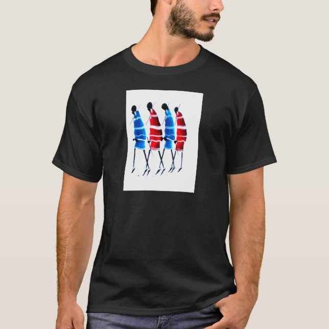 T-shirt Joyeux peuple Massaï Guerriers Marcher Art Imprime (Devant)