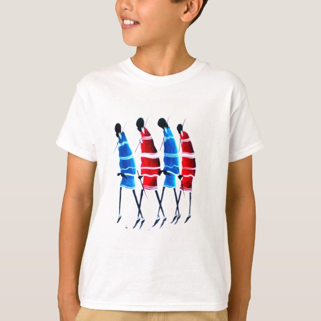 T-shirt Joyeux peuple Massaï Guerriers Marcher Art Imprime (Devant)