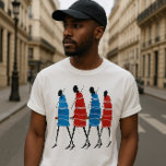 T-shirt Joyeux peuple Massaï Guerriers Marcher Art Imprime<br><div class="desc">Happy People : Massai Warriors Walking Art Print T-Shirt Célébrez la puissante tradition et l'identité culturelle de l'Afrique de l'Est avec Happy People : Massai Warriors Walking Art Print T-Shirt! Cette oeuvre d'art dynamique et dynamique est un bel hommage aux Masaï du Kenya et de Tanzanie. Quatre guerriers maasaï stylisés,...</div>