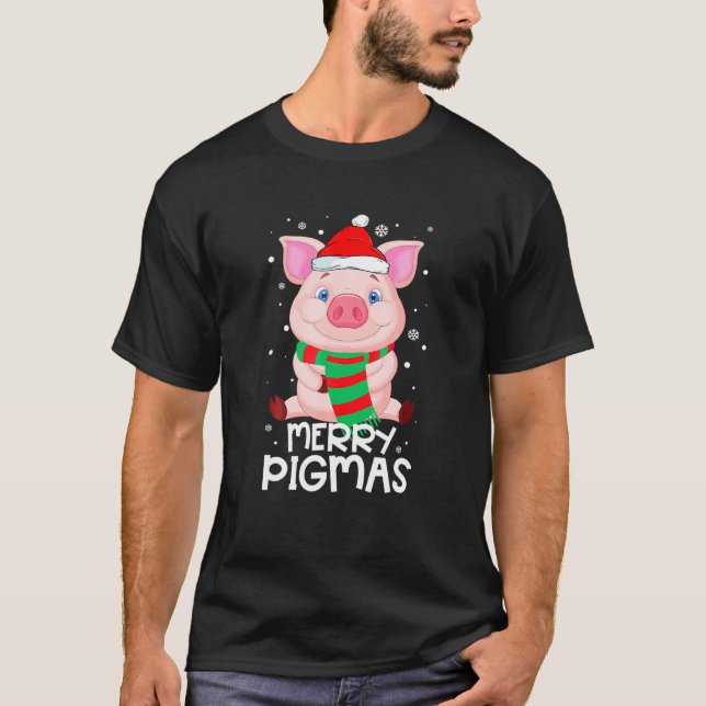 T-shirt Joyeux Pigmas Drôle Cochon Joyeux Noël Pour Filles (Devant)