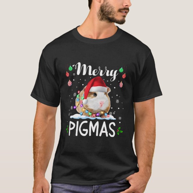 T-shirt Joyeux Pigmas Funny Noël Père Noël Guinée Cochon A (Devant)