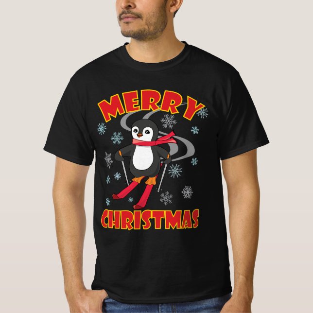 T-shirt Joyeux pingouin de ski de Noël (Devant)