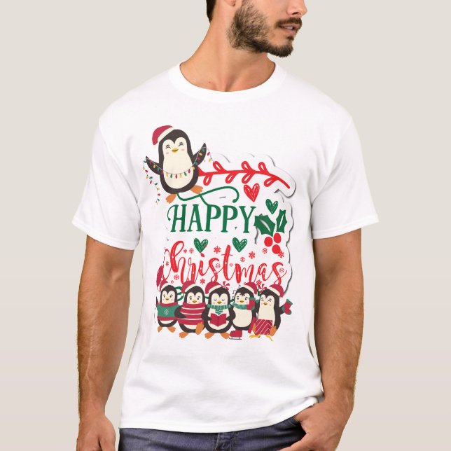T-shirt Joyeux pingouins de Noël (Devant)