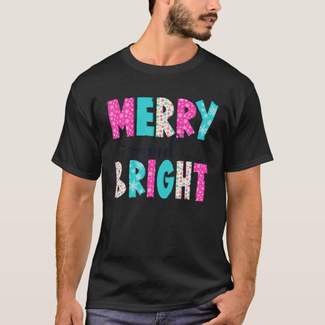 T-shirt Joyeux Pink Et Bright Noël Mignonne Famille Noël N (Devant)
