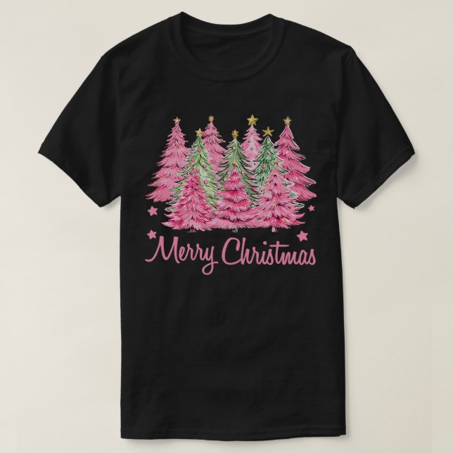 T-shirt Joyeux Pinkmas rose Arbre de Noël Funky Merry Chri (Design devant)