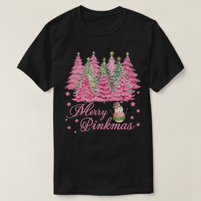 T-shirt Joyeux Pinkmas rose Arbres de Noël Funny Joyeux Ch (Design devant)