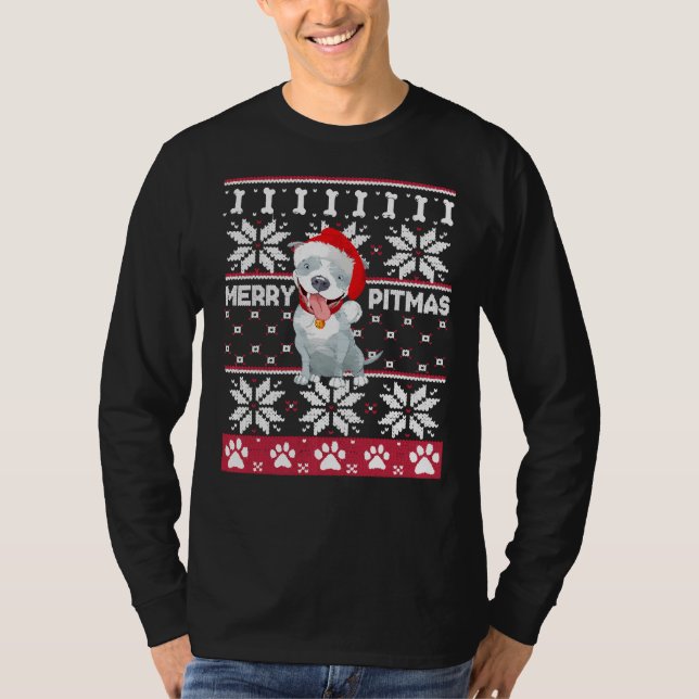 T-shirt Joyeux Pitbull Pitmas Pit Bull vilain chien de Noë (Devant)