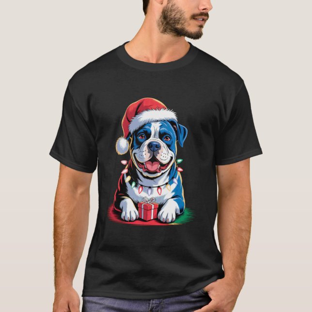 T-shirt Joyeux Pitmas Drôle de Pitbull Chien de Noël (Devant)