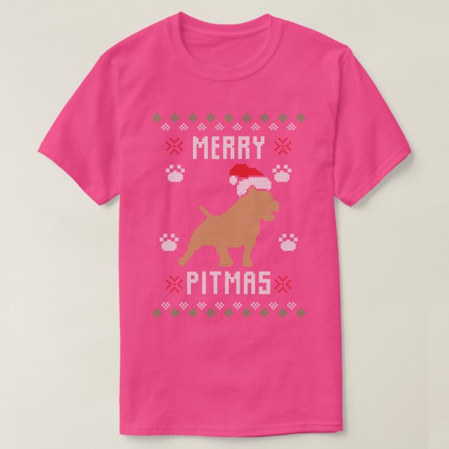 T-shirt Joyeux Pitmas drôle Pitbull laide doux de Noël (Design devant)