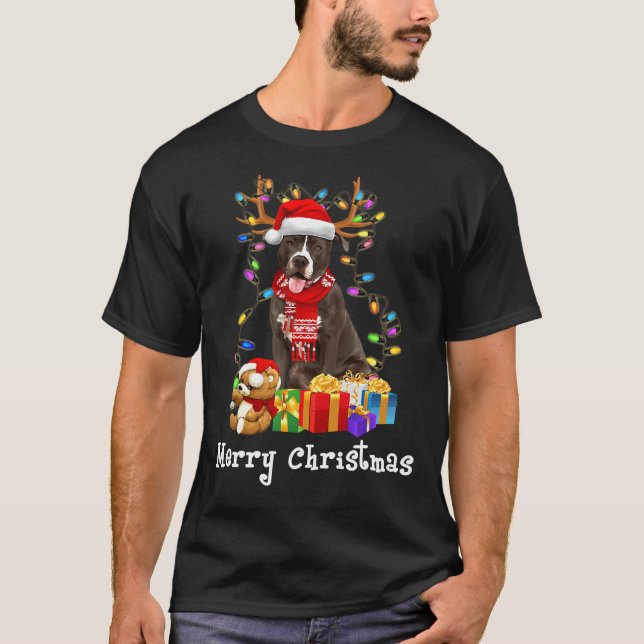 T-shirt Joyeux Pitmas Pit Bull Lover Noël (Devant)