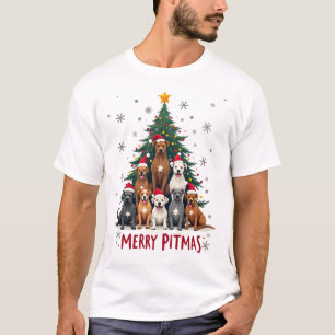 T-shirt Joyeux Pitmas Pitbull Chien Pull de Noël Laid Arbr