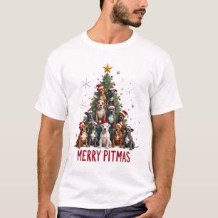 T-shirt Joyeux Pitmas Pitbull Chien Pull de Noël Laid Tr