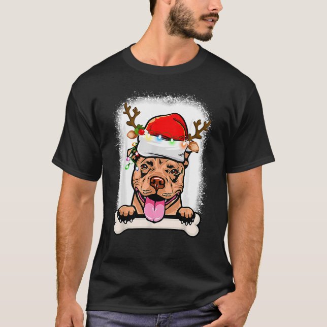 T-shirt Joyeux Pitmas Pitbull Santa Claus Chien (Devant)