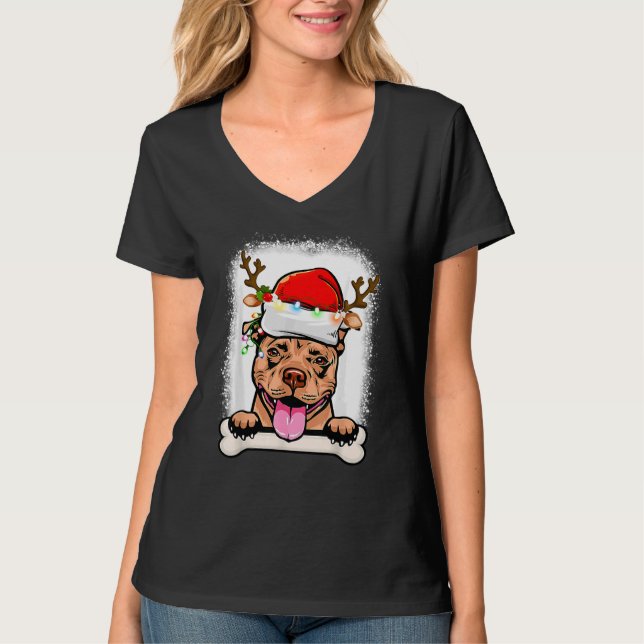 T-shirt Joyeux Pitmas Pitbull Santa Claus Chien (Devant)