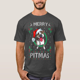 T-shirt Joyeux Pitmas Pitbull Santa Claus Chien laid Chris