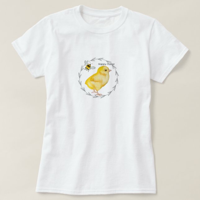 T-shirt Joyeux poulet de Pâques et fleurs de printemps (Design devant)