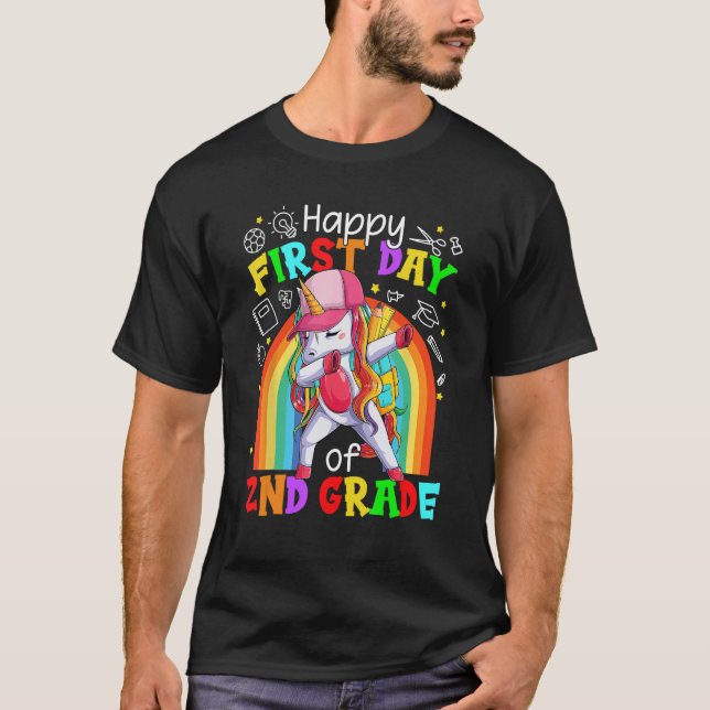 T-shirt Joyeux Premier Jour De 2E Année Dabbing Unicorn Cu (Devant)
