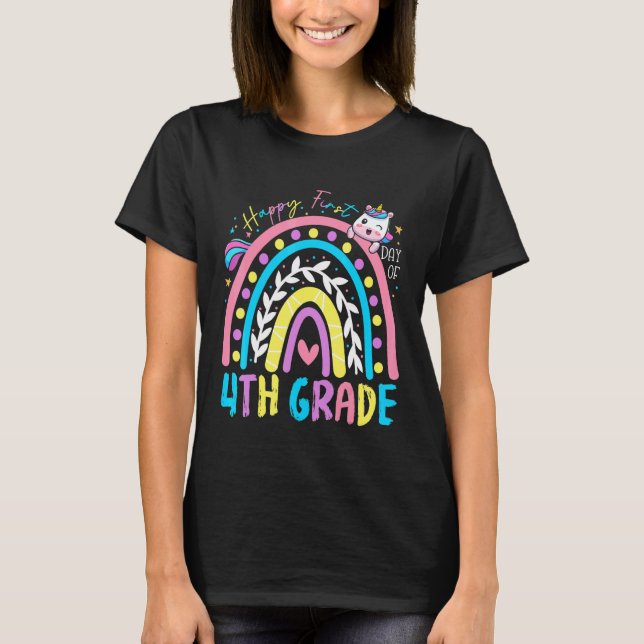 T-shirt Joyeux Premier Jour De 4e Année Élève Enseignant A (Devant)