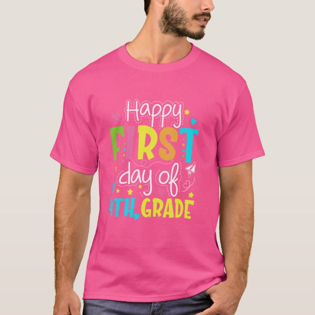 T-shirt Joyeux Premier Jour De 4E Année Enseignant Étudian (Devant)