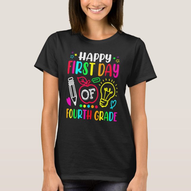 T-shirt Joyeux Premier Jour De 4E Année Étudiants Enseigna (Devant)