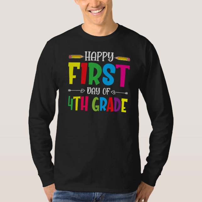 T-shirt Joyeux Premier Jour De 4E Année Étudiants Enseigna (Devant)