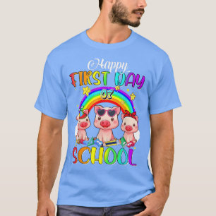 T-shirt Joyeux Premier Jour De L'École Cute Pigs Arc En Ci