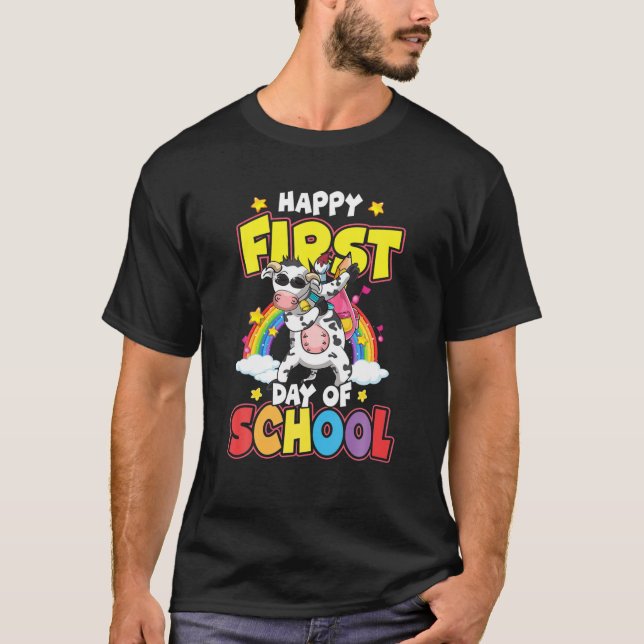 T-shirt Joyeux Premier Jour De L'École Dabbing Vache Retou (Devant)