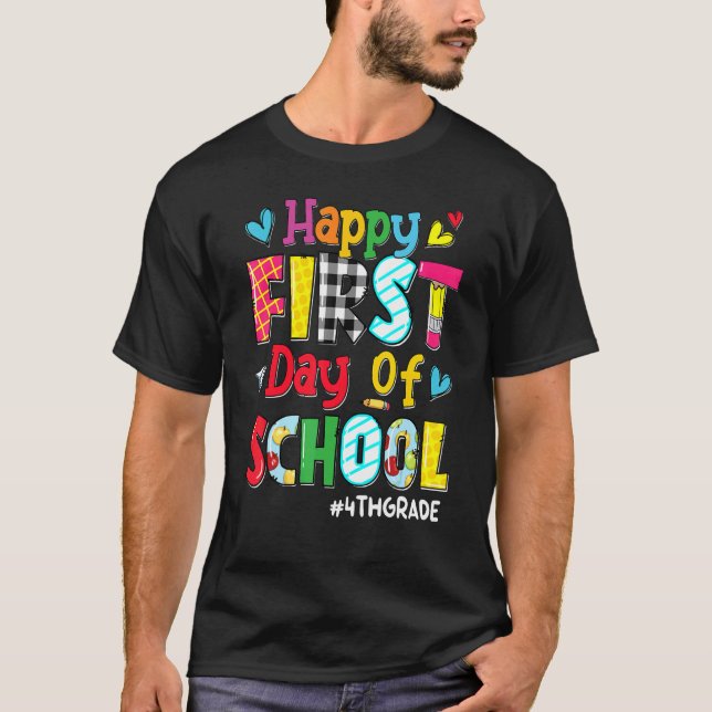 T-shirt Joyeux Premier Jour De L'École Enseignant De 4E An (Devant)