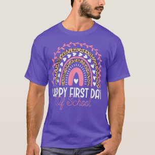 T-shirt Joyeux Premier Jour De L'École Leopard Rainbow