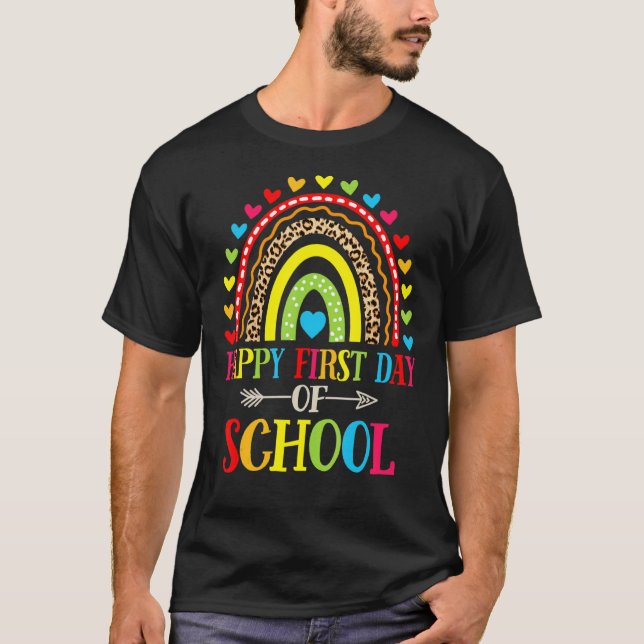 T-shirt Joyeux Premier Jour De L'École Leopard Rainbow Kid (Devant)