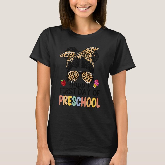 T-shirt Joyeux Premier Jour De L'École Préscolaire Leopard (Devant)