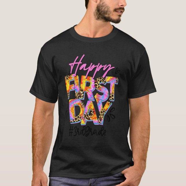 T-shirt Joyeux Premier Jour De L'École Tie Dye Leopard 3e  (Devant)