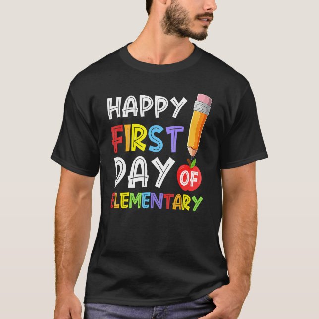T-shirt Joyeux Premier Jour De Pomme De Crayon Élémentaire (Devant)